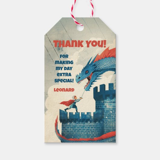 Fearless Knight and Dragon Birthday Party Geschenkanhänger (Vorderseite)