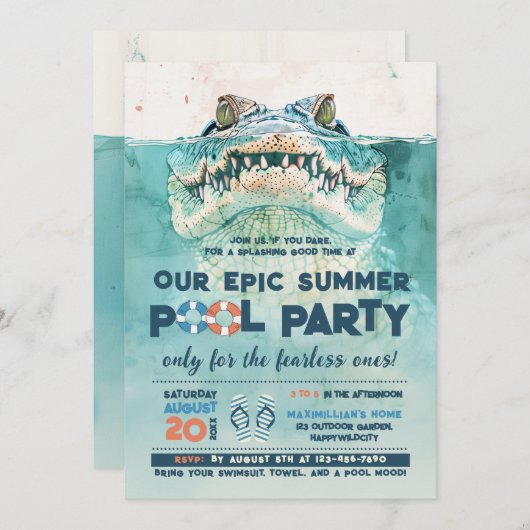 Fearless Pool Party Geburtstag Einladung (Vorne/Hinten)