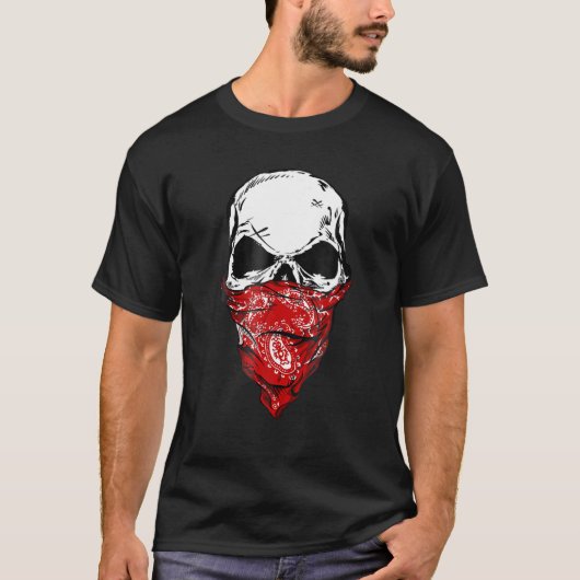Fearless Skeleton Skull Head Red Bandana Face Mask T-Shirt (Vorderseite)