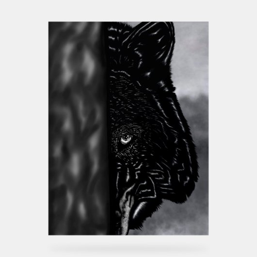 Fearlessly Watching – Hand-Drawn Wolf Acrylschild (Vorderseite)