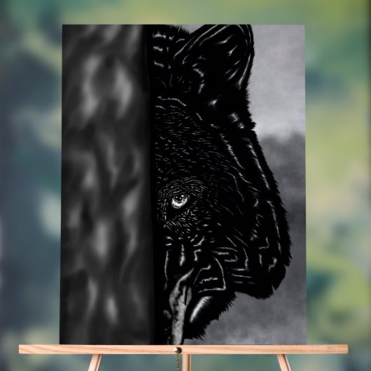 Fearlessly Watching – Hand-Drawn Wolf Acrylschild (Neutral)