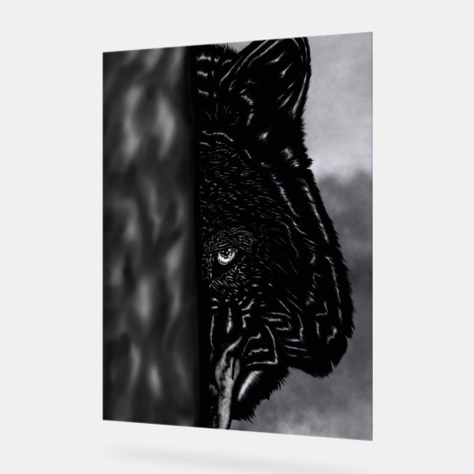 Fearlessly Watching – Hand-Drawn Wolf Acrylschild (Winkel)