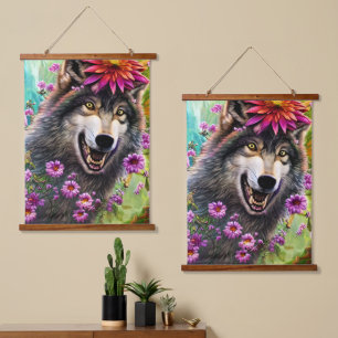 Fearsome Furry King Wolf Wandteppich Mit Holzrahmen
