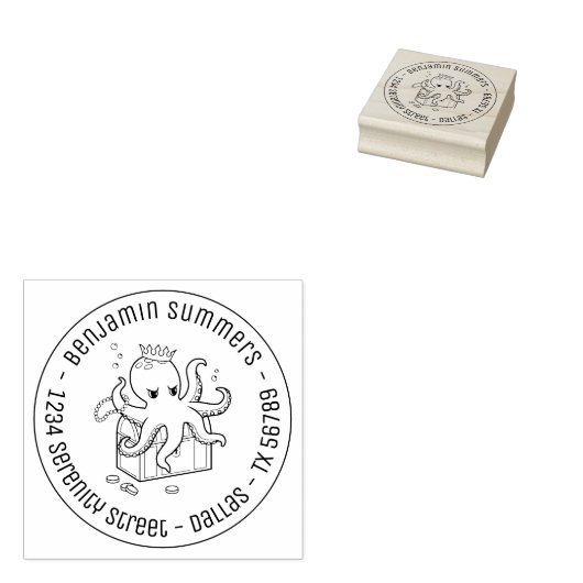 Fearsome Octopus Guarding Schatzanschrift Gummistempel (Stempel)
