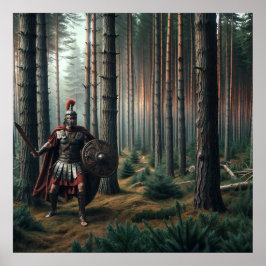 Fearsome römischer Soldat in Verdant Forest Poster