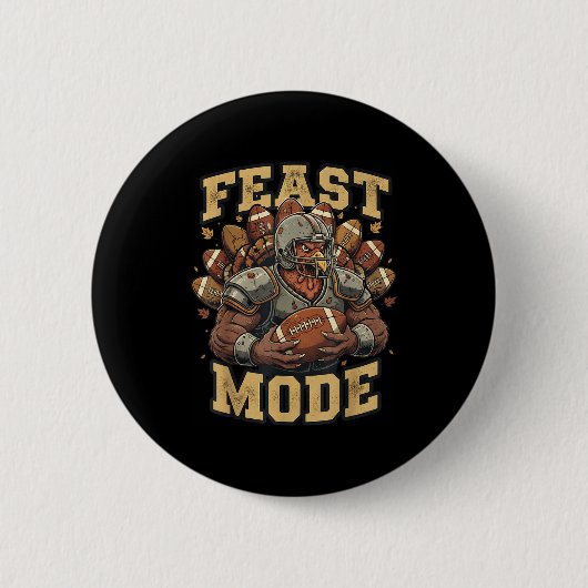 Feast Mode Turkey Football Thanksgiving Funny Vint Button (Vorderseite)