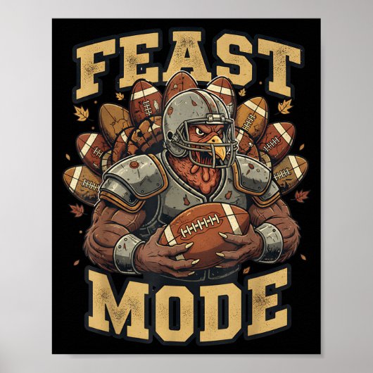 Feast Mode Turkey Football Thanksgiving Funny Vint Poster (Vorne)