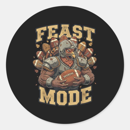 Feast Mode Turkey Football Thanksgiving Funny Vint Runder Aufkleber (Vorderseite)