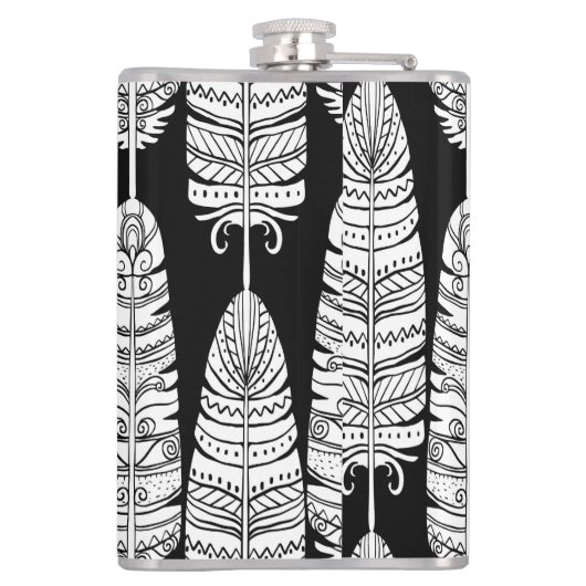 Feathboho: Schwarzweißmuster Flachmann (Rückseite)