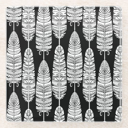 Feathboho: Schwarzweißmuster Glasuntersetzer (Vorderseite)