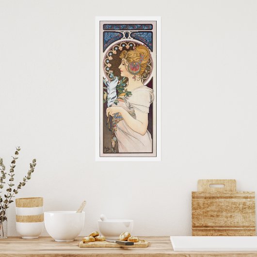Feather - Alphonse Mucha - Vintager Jugendstil Poster (Küche)