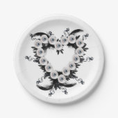 Feather and Black Pearl Heart Shape Pappteller (Vorderseite)