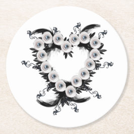 Feather and Black Pearl Heart Shape Runder Pappuntersetzer