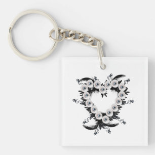 Feather and Black Pearl Heart Shape Schlüsselanhänger