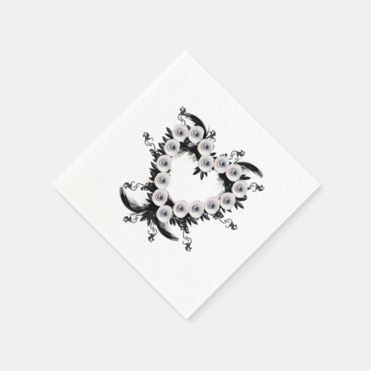 Feather and Black Pearl Heart Shape Serviette (Ecke)