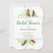 Feather and Foliage Boho Bridal Dusche Einladung (Vorderseite)