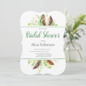 Feather and Foliage Boho Bridal Dusche Einladung (Stehend Vorderseite)