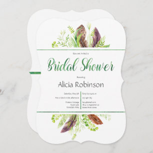Feather and Foliage Boho Bridal Dusche Einladung