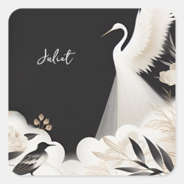 Feather Asian Sky Cloud Crane Fun Brautparty Quadratischer Aufkleber