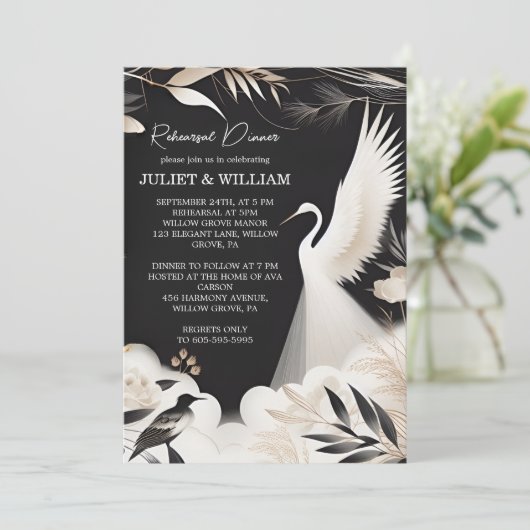 Feather Asian Sky Cloud Crane Fun Probe Dinner Einladung (Stehend Vorderseite)