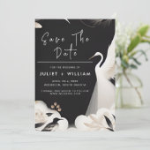 Feather Asian Sky Cloud Crane Fun Wedding Save The Date (Stehend Vorderseite)