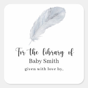 Feather - Babyduschbibliothek Quadratischer Aufkleber