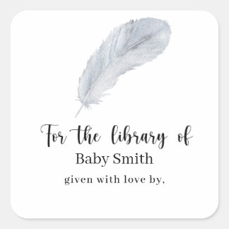 Feather - Babyduschbibliothek Quadratischer Aufkleber
