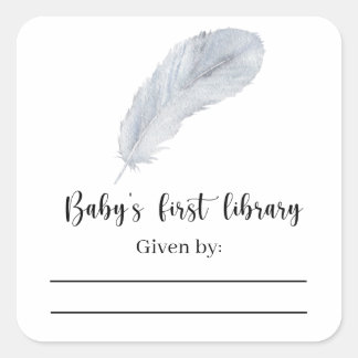 Feather - Babydusche Buchzeichen Quadratischer Aufkleber
