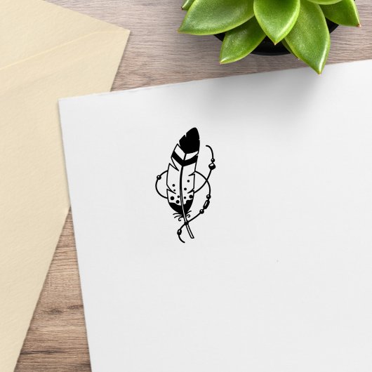 Feather Beads Tribal Boho Amulet 1x1 Gummistempel