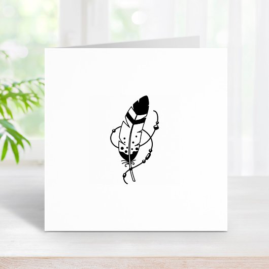 Feather Beads Tribal Boho Amulet 1x1 Gummistempel