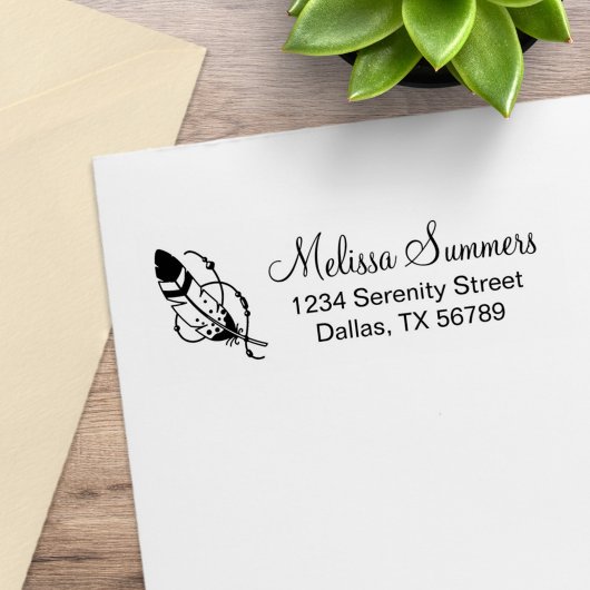 Feather Beads Tribal Boho Amulet Adresse Gummistempel