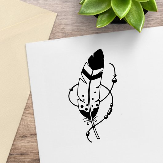 Feather Beads Tribal Boho Amulet Gummistempel