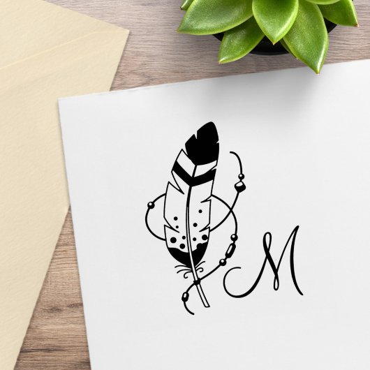 Feather Beads Tribal Boho Amulet Monogram Gummistempel