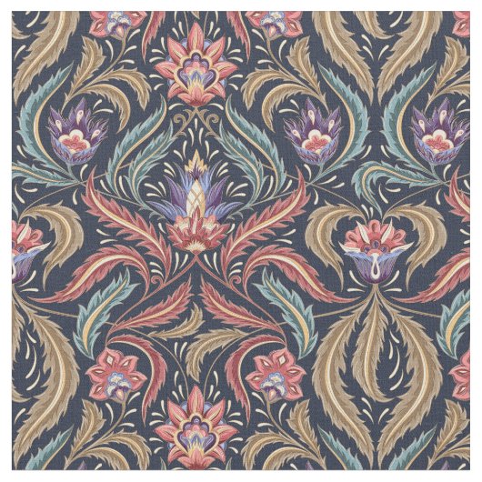 Feather Blätter Floral Damask Green Pink Lavendel Stoff (Nahaufnahme)
