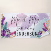 Feather & Blume Mr. and Mrs. Personalisiert Weddin Strandtuch (Vorderseite)