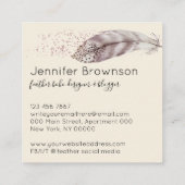 Feather Boho Glitter beige Elegant Quadratische Visitenkarte (Rückseite)