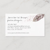 Feather Boho Glitzer Wasserfarbe Handgezeichnet ru Visitenkarte (Rückseite)