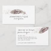 Feather Boho Glitzer Wasserfarbe Handgezeichnet ru Visitenkarte (Vorne/Hinten)