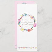 Feather boho Kranz Aquarell Kunst Menükarte (Vorne/Hinten)