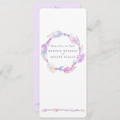 Feather boho Kranz Aquarellkunst lila Menü Menükarte (Vorne/Hinten)