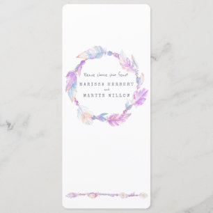 Feather boho Kranz Aquarellkunst lila Menü Menükarte