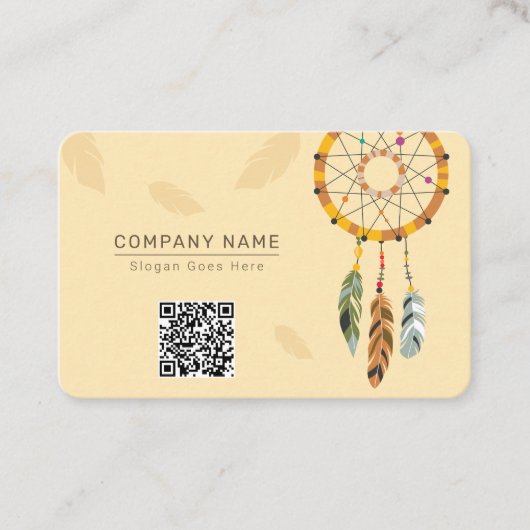 Feather Dream Catcher Native QR Code Monogram Visitenkarte (Vorderseite)