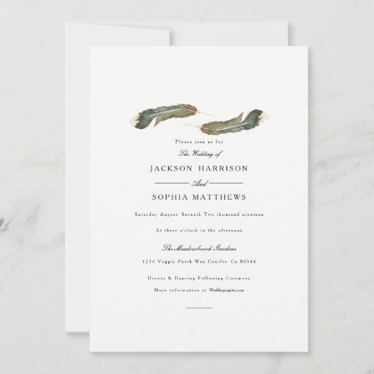 Feather Duo | Einladung zur Wasserfarbenhochzeit (Vorderseite)
