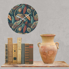 Feather Floral Paisley Abstrakt Ethnic Swirl Große Wanduhr