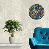 Feather Floral Paisley Abstrakt Ethnic Swirl Große Wanduhr