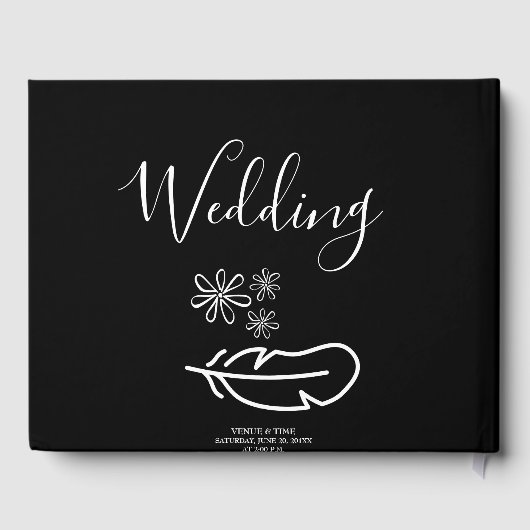 Feather Floral Pink Champagne Einladung Hochzeitsf Gästebuch (Rückseite)