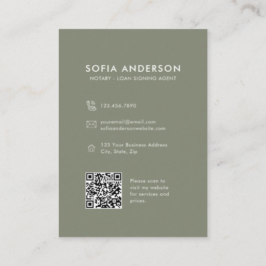 Feather Floral QR Code Notary Loan Signing Agent Visitenkarte (Rückseite)