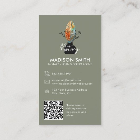 Feather Foto QR Code Notary Loan Signing Agent Visitenkarte (Rückseite)