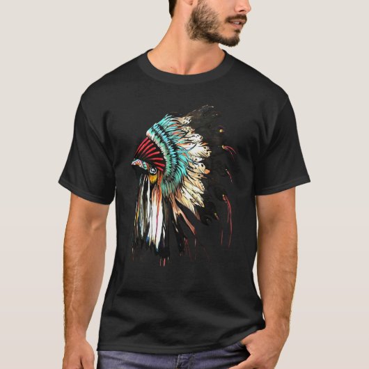 Feather Headdress Native Amerikanische Ureinwohner T-Shirt (Vorderseite)
