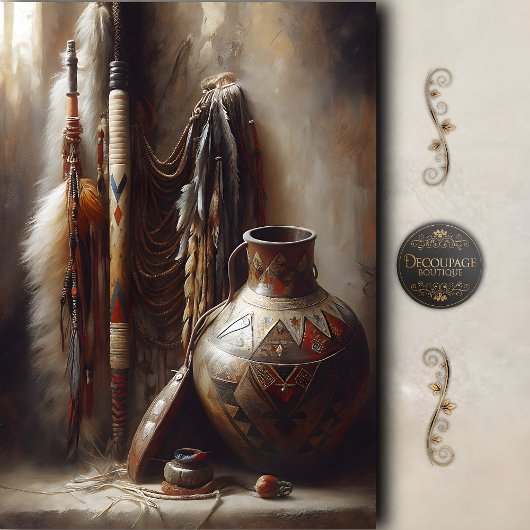 Feather Headdress & Tribal Pot Decoupage Seidenpapier